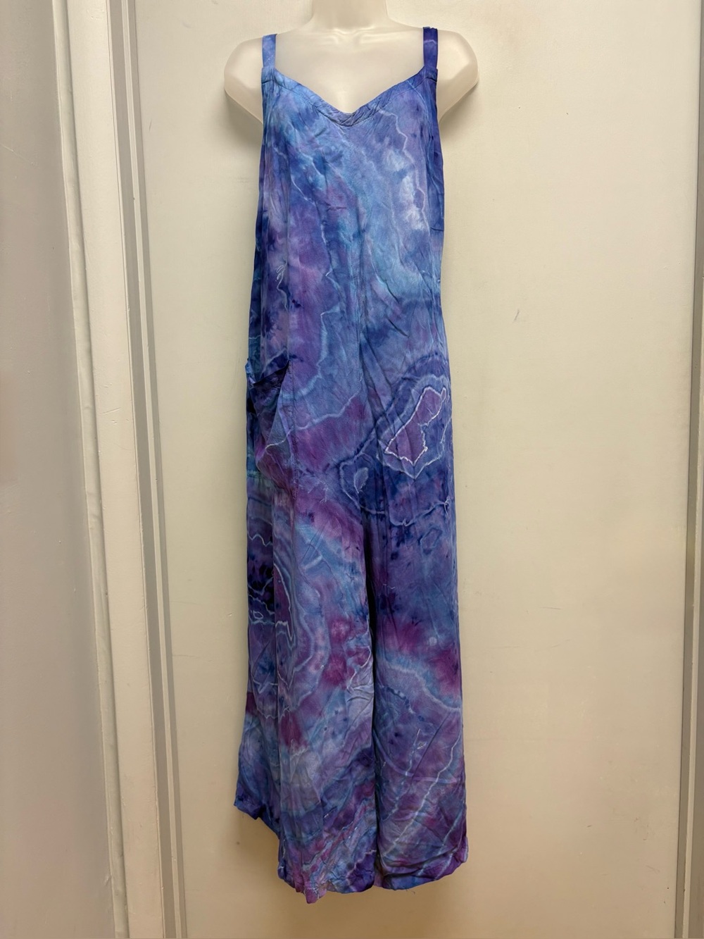 Dharma Trading Co. Blue Purple Tie Dye Wide Leg Jumpsuit Size M